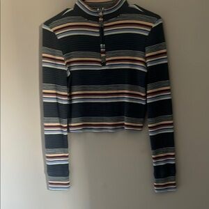 SO Black and White Ribbed Button Down Polo Crop